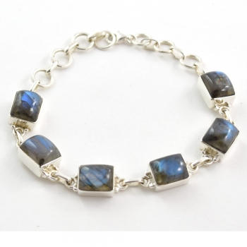 Genuine gemstone sterling silver bracelet